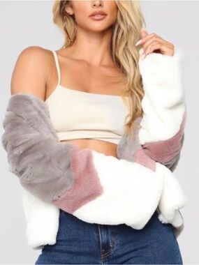 FASHION NOVA Faux Fur Color Block Jacket Size Medium